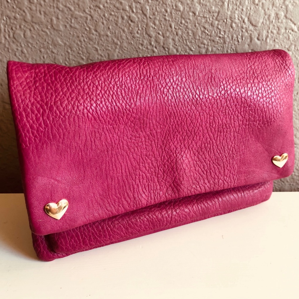 Fuchsia soft leather clutch